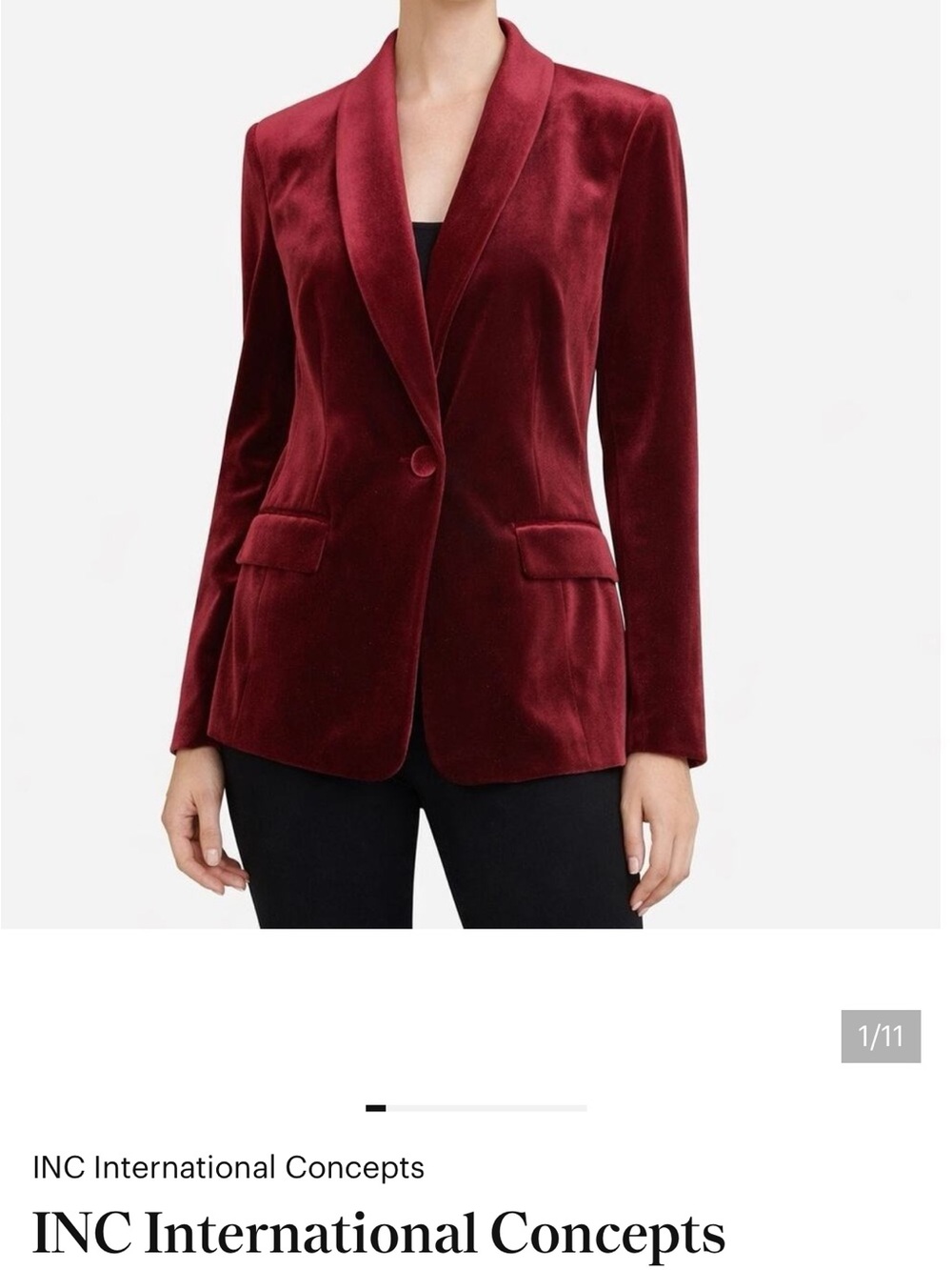 INC International Concepts Burgundy Velvet Single-Button Blazer